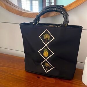 Summer Fun Nylon Bag with Faux Black Bamboo Handles